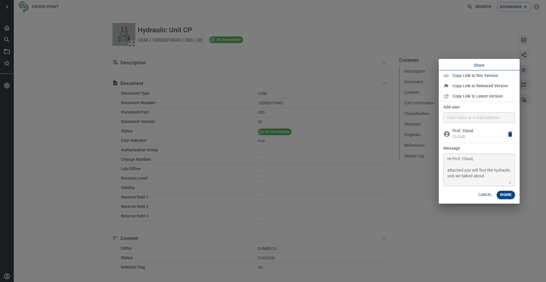 Sharing of SAP objects SAP objects can be shared with colleagues via messages.
